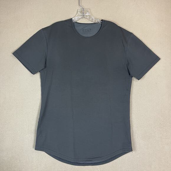 BYLT Basics Tee Mens L Gray Drop Cut Short Sleeve Stretch Round Neck T-Shirt - Picture 1 of 9